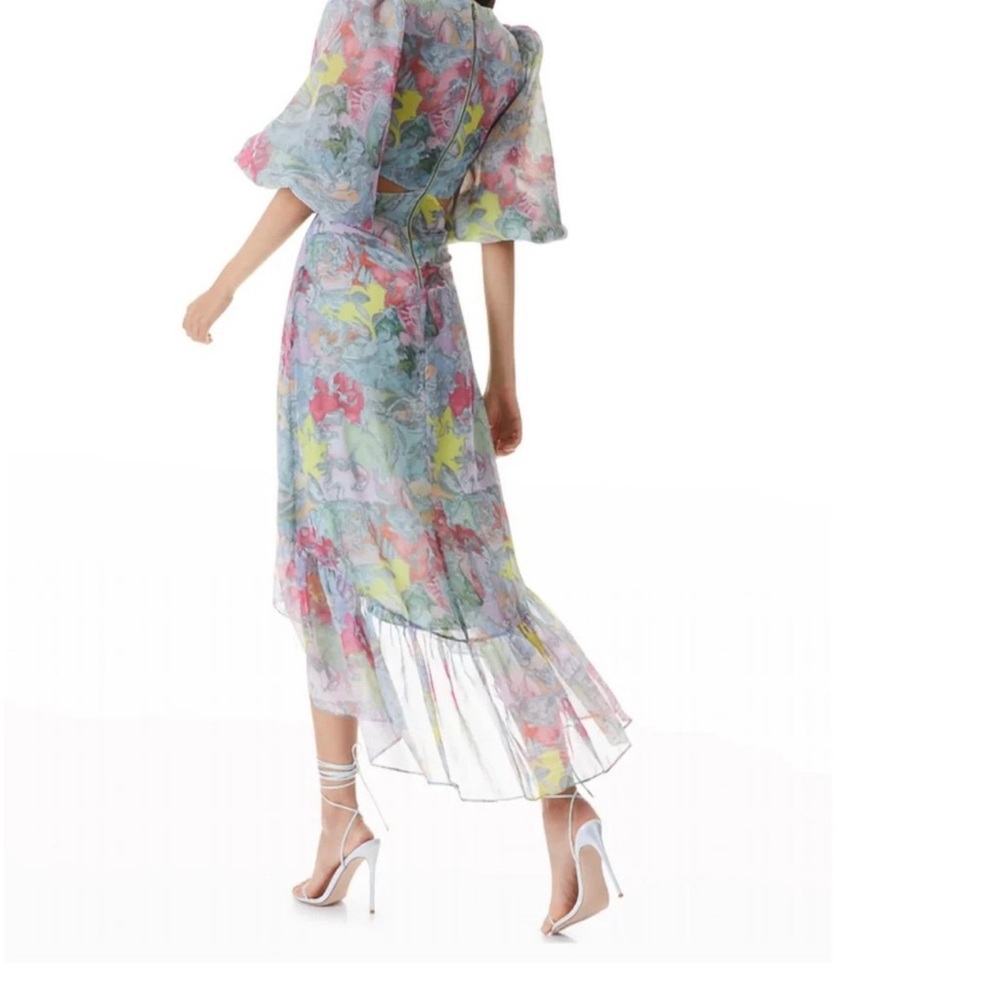 Alice + Olivia - Katia Twist-Front Floral Cutout High Low Dress - Picture 3 of 4